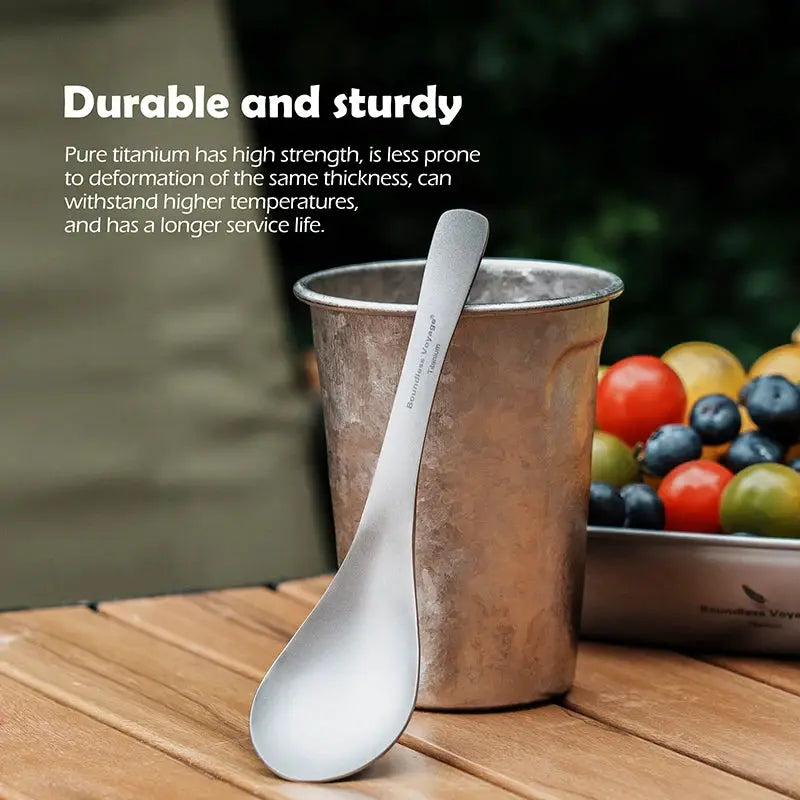 Boundless Voyage titanium camping spoon by Simples Market with carry bag for outdoor travel