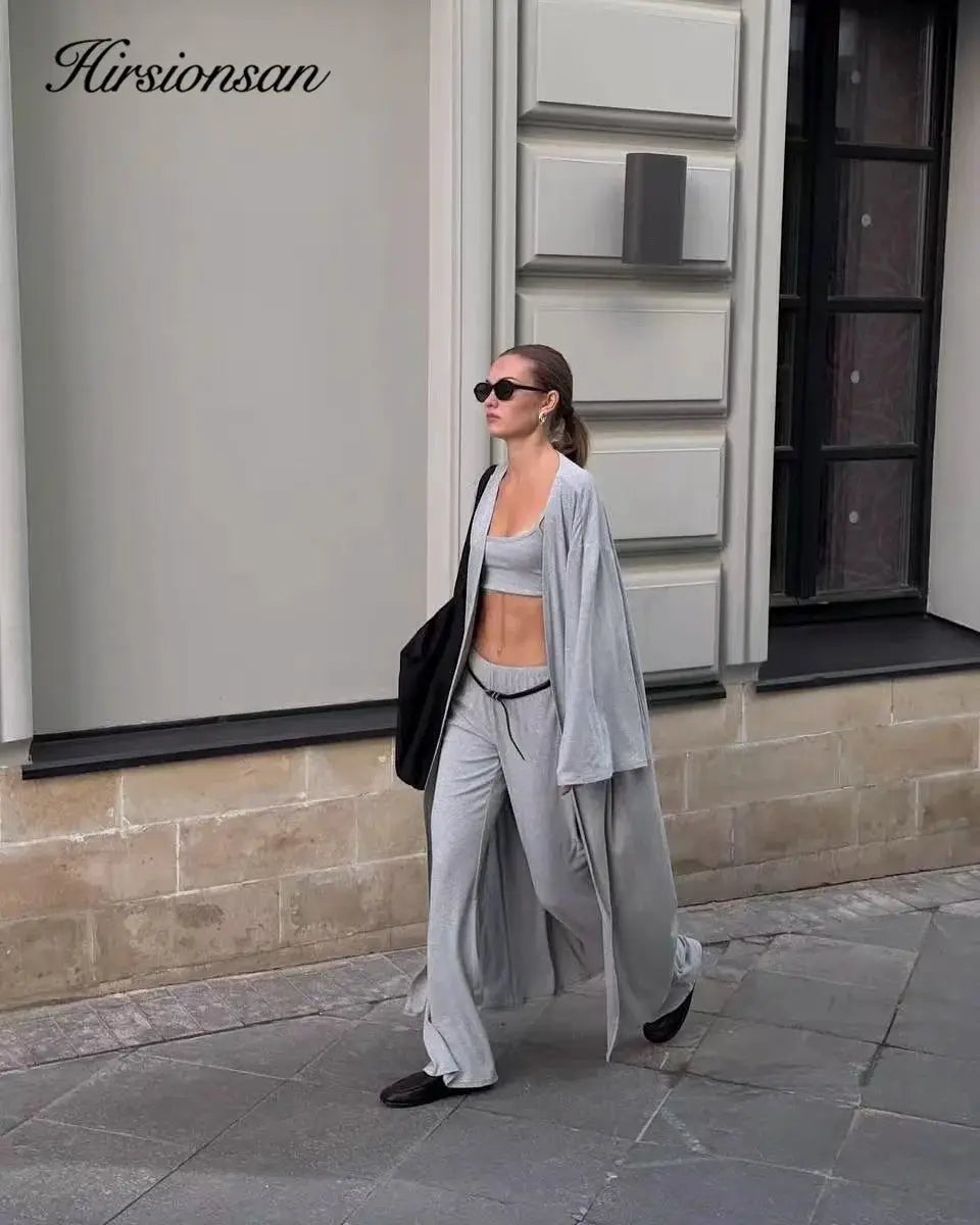 Modal Three Piece Women Set Long Sleeve Cardigan Vest High Waist Pants