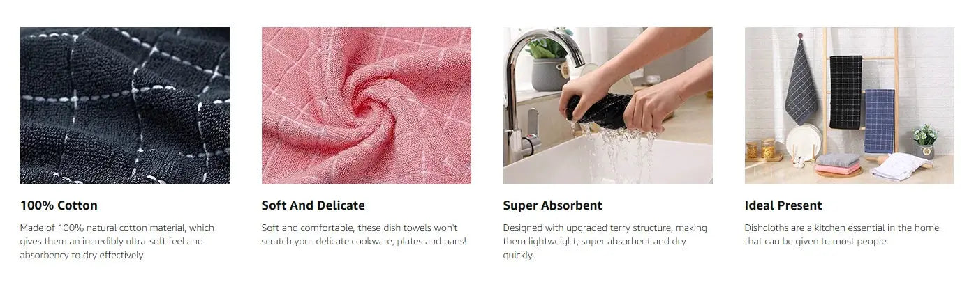 6-pack Simples Market 100% cotton terry kitchen dish cloths, 12x12in, ultra soft and absorbent, assorted colors