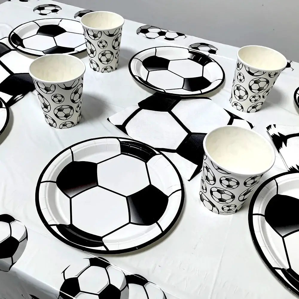 Soccer Theme Disposable Tableware Set Plates Cups Napkins Tablecloth