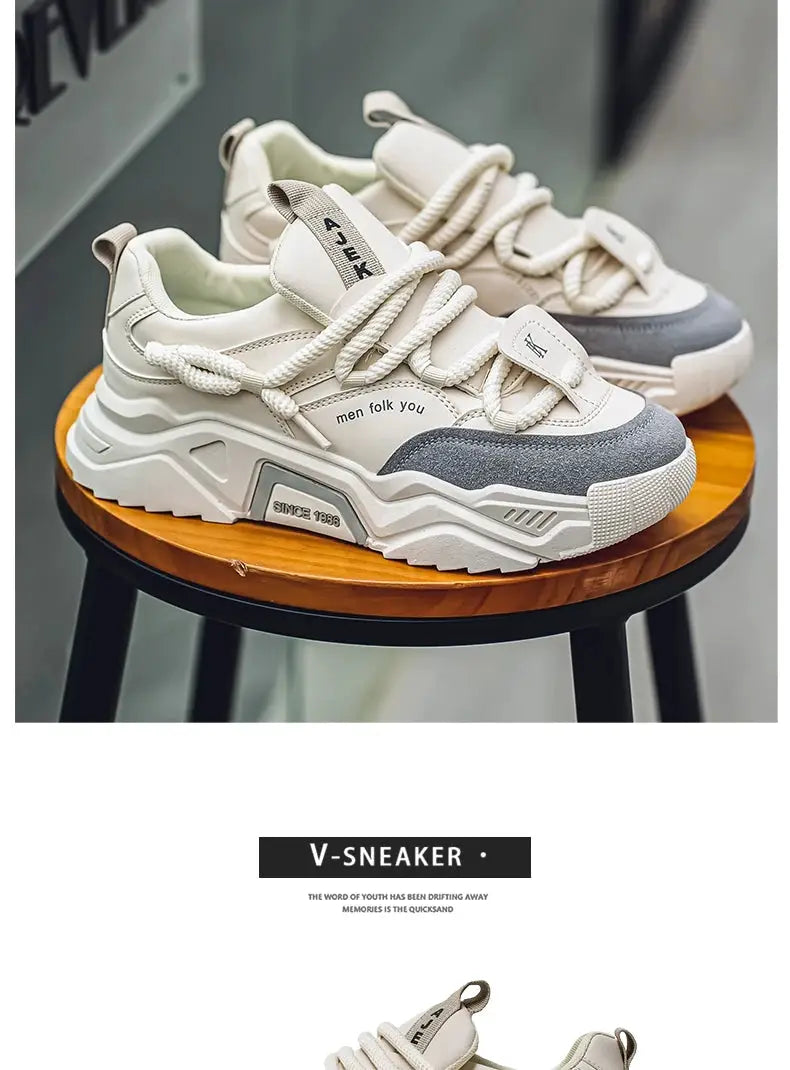Simples Market men's casual sneakers, white/cream low-top pair with a chunky sole and rope laces