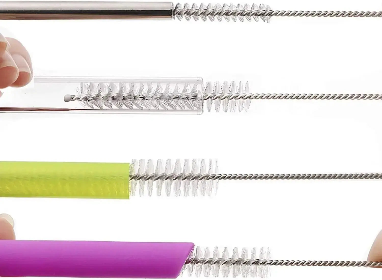 Simples Market straw cleaning brush kit; four long stainless brushes with nylon bristles and colored handles