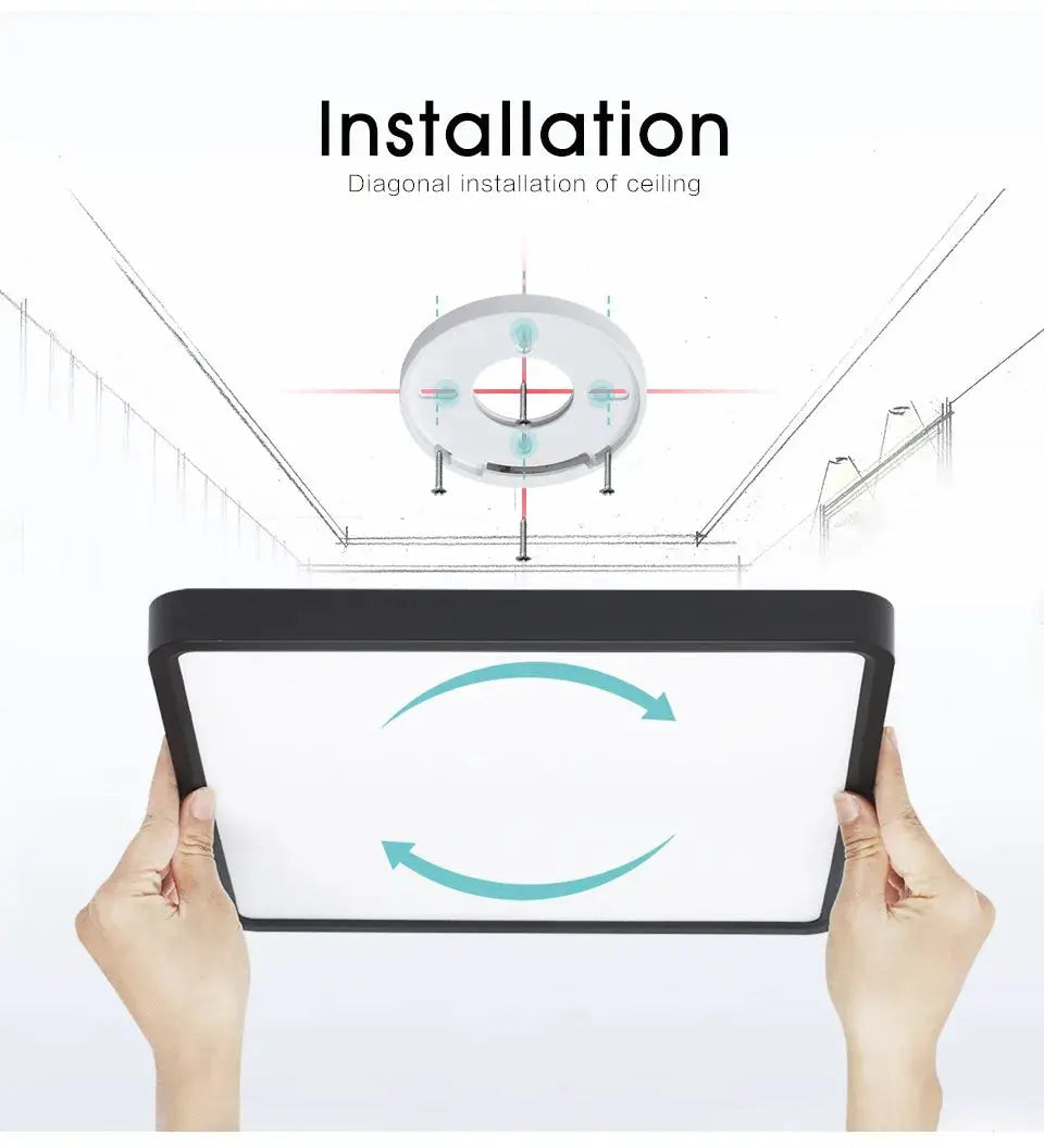 MARPOU Tuya Smart LED square ceiling light with black frame and white diffuser; app, voice, and remote control.
