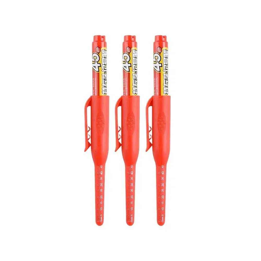 Carpenter marker pen set by Simples Market, 45mm waterproof deep-hole with long nib, red (3 pcs)