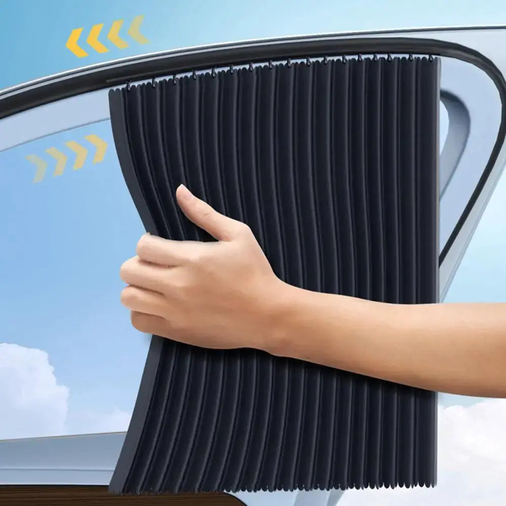 Car side window sun shade, black pleated foldable accordion curtain for sedan/SUV, UV-blocking privacy