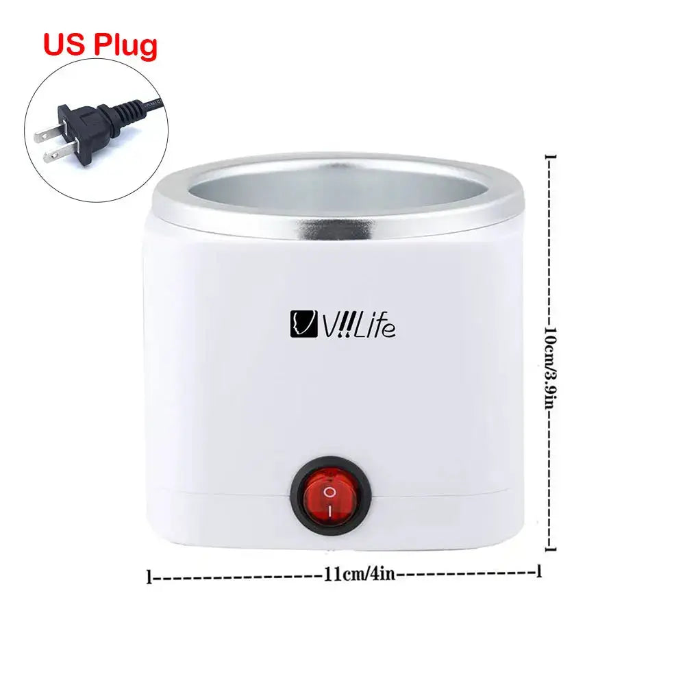 Wax heater 200ml by Simples Market for hair removal, white compact paraffin warmer with red power switch and US plug