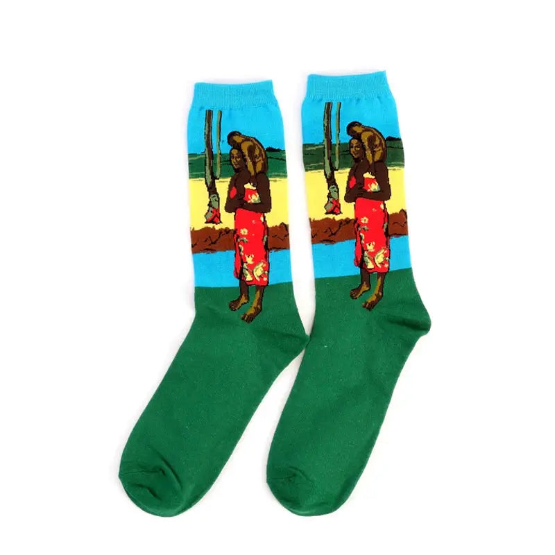 Van Gogh Mural Inspired Retro Men Socks 1 Pair Autumn Winter World Famous Oil Painting Series Funny Socks