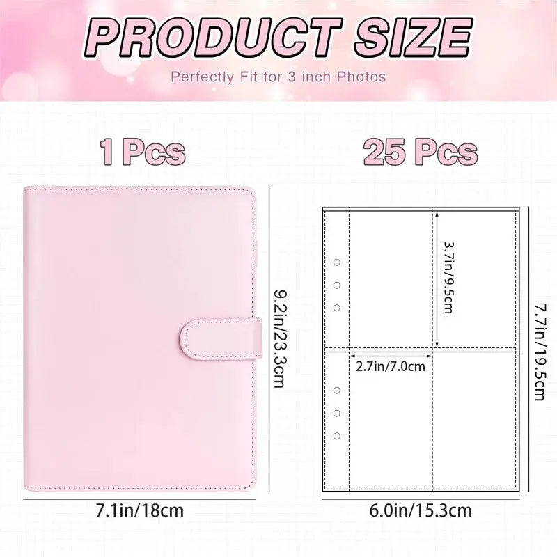 Simples Market pink PU leather A5 photocard binder with 25 pages of 4-grid layouts for Kpop idol photos