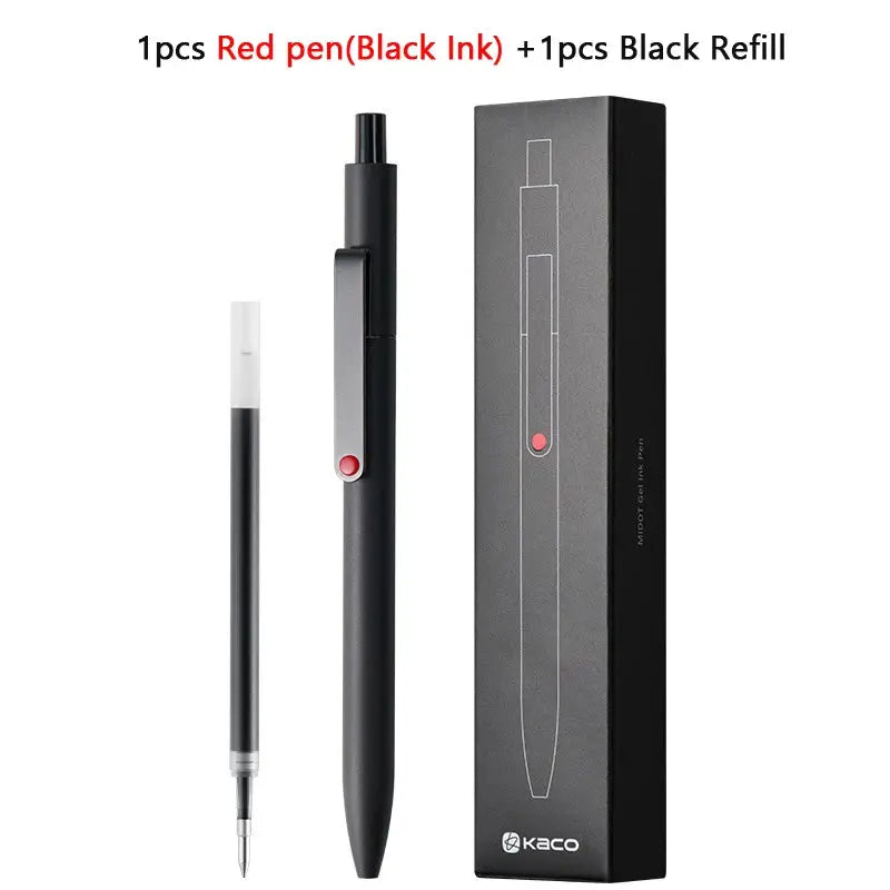 KACO 0.5mm MIDOT gel ink pen set with red-ink pen and black refill, black body
