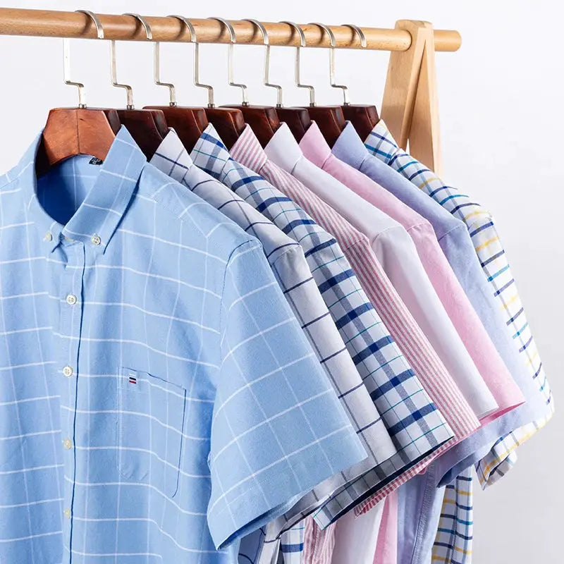 Men's 100% cotton oxford short-sleeve shirts, pastel plaid and striped (10 shirts)