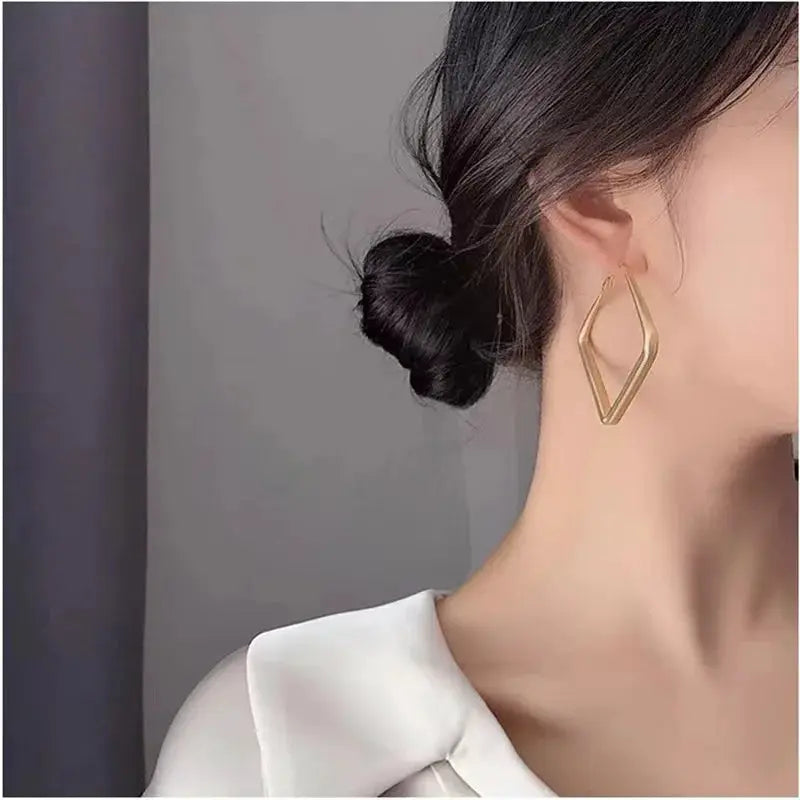 Gold Tone Exaggerated Geometric Circle Hoop Earrings For Women Fashion Jewelry Statement Accessory