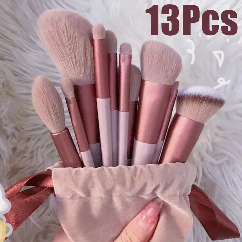 GlamourGlow 13 Piece Makeup Brush Set Soft Nylon Bristles for Flawless Eye Shadow Foundation and Blush