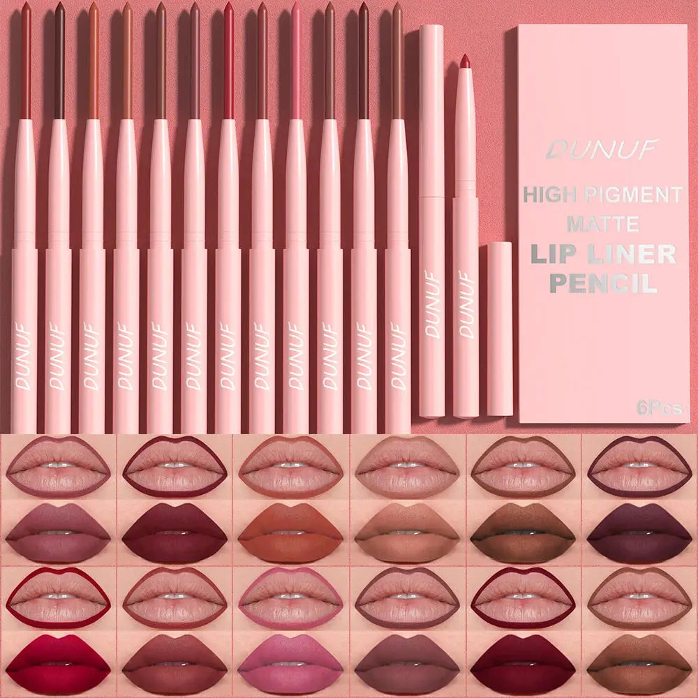 LuxeLips Six Piece Lip Liner Pen Set Long Lasting Waterproof Sweatproof Color Rendering for Precise Definition