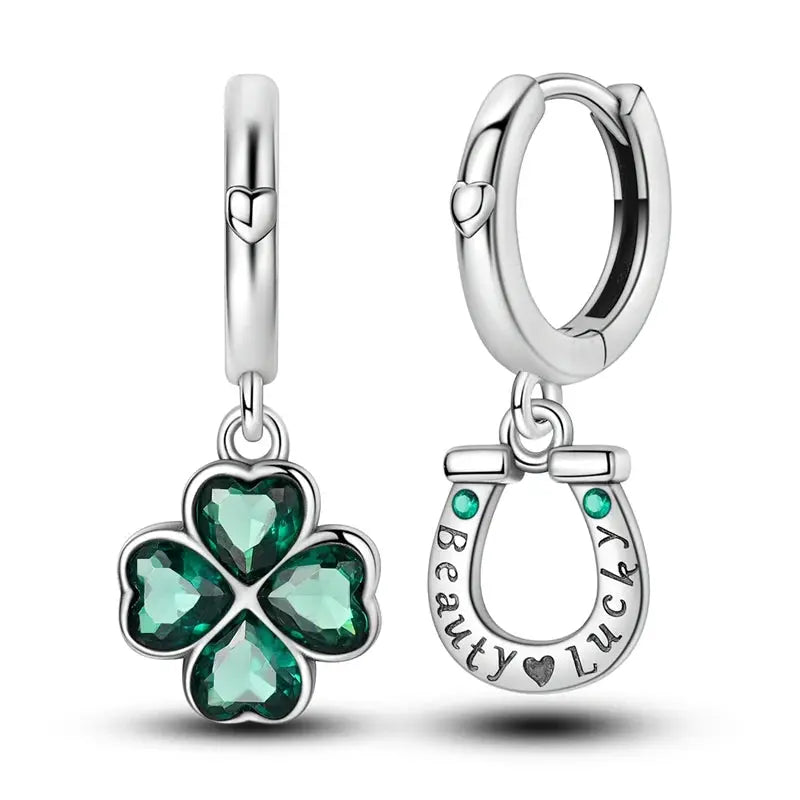 New 925 Sterling Silver Sparkling Zircon Four Leaf Clover Drop Earrings For Women Wedding Engagement Gift