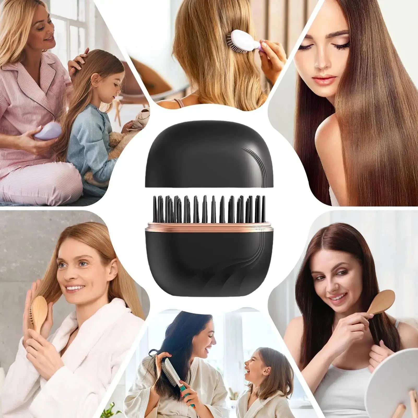 Mini cordless hair straightener brush by Simples Market, black anti-scald shell, USB rechargeable