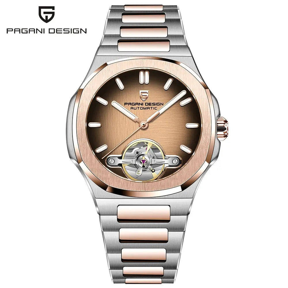 PAGANI DESIGN Skeleton Tourbillon Automatic Mens Watch Luxury Stainless Steel Wristwatch With Sapphire Crystal
