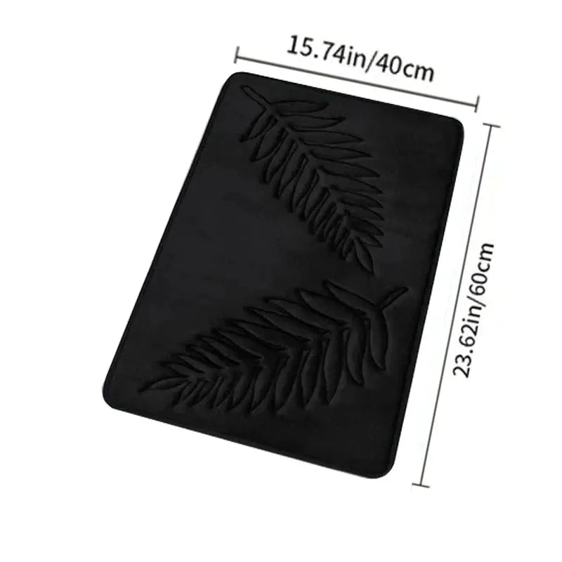 Simples Market 3-piece memory-foam bathroom mat set, black leaf-embossed bath mats, ultra-soft and absorbent, 40x60 cm