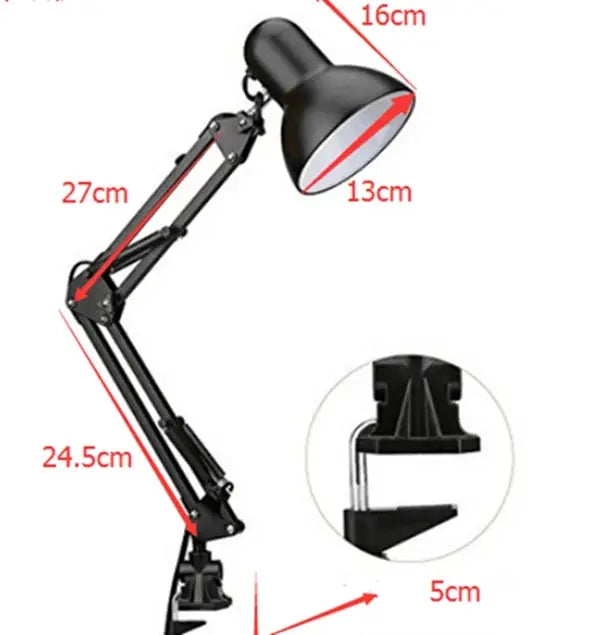 Swing-arm clamp desk lamp by Simples Market, black metal with adjustable arm and clamp base.