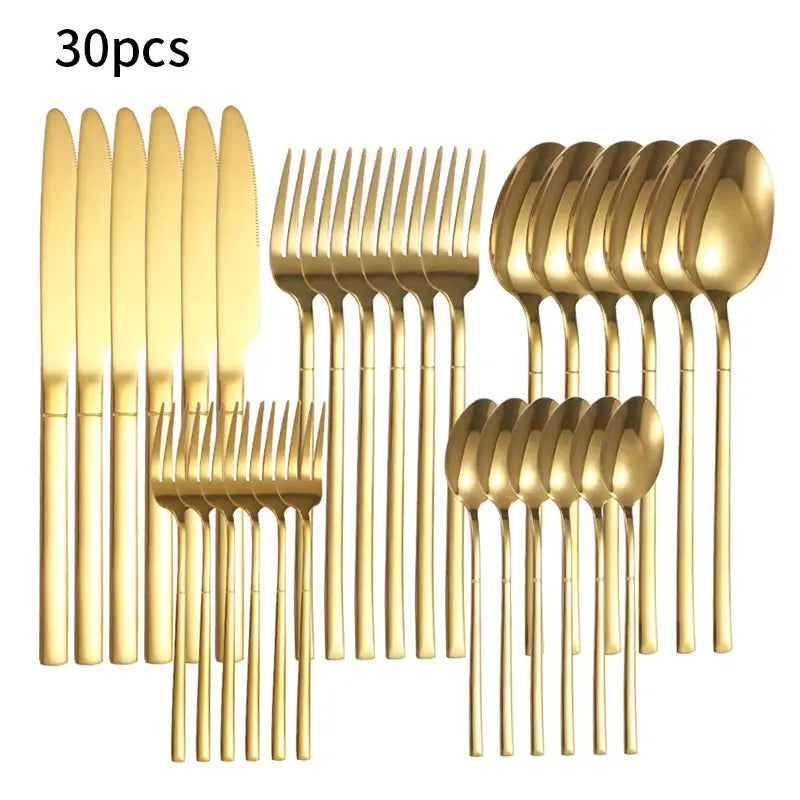 Stainless Steel Cutlery Set 6 Or 30 Pieces With Steak Knife Fork And Dessert Spoon For Restaurants Banquets Parties