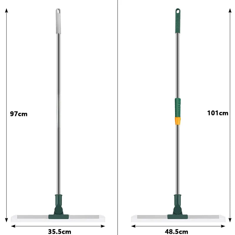 Simples Market silicone scraper broom mop; adjustable floor squeegee with green grip, two lengths (97 cm and 101 cm)