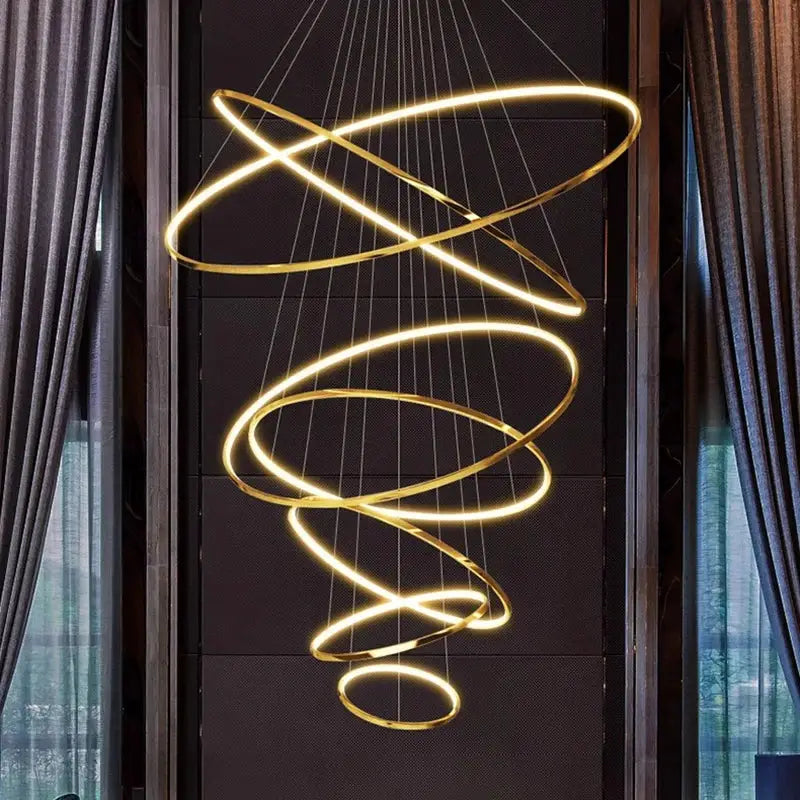 Simples Market spiral LED pendant light with golden rings for a modern living room chandelier