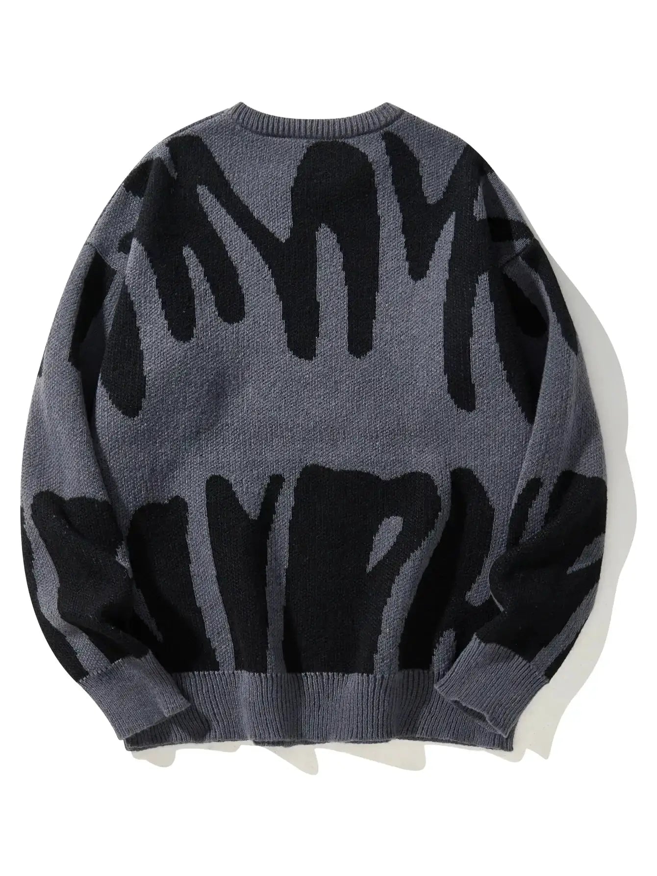 Pullover sweater for men by Simples Market in gray with black irregular jacquard pattern, round neck knit.