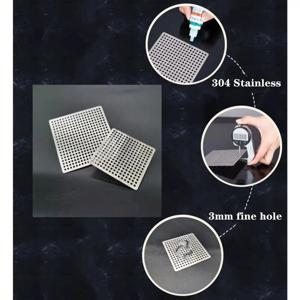 Simples Market two stainless steel square floor drain covers with 3mm fine holes, 304 stainless hair catcher filter.