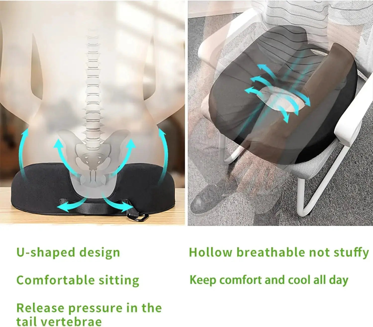 Donut pillow coccyx car seat cushion by Simples Market, black memory foam with U-shaped design