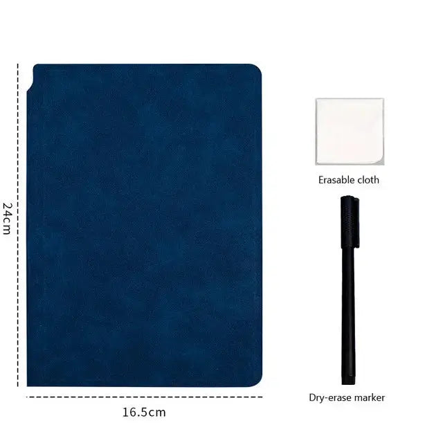 Simples Market A5 blue reusable whiteboard notebook with cloth and marker – 3-piece set