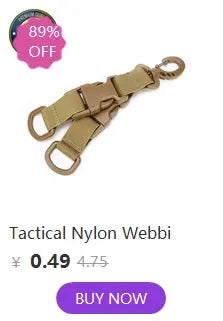 Simples Market tactical nylon carabiner key hook with MOLLE webbing, tan color