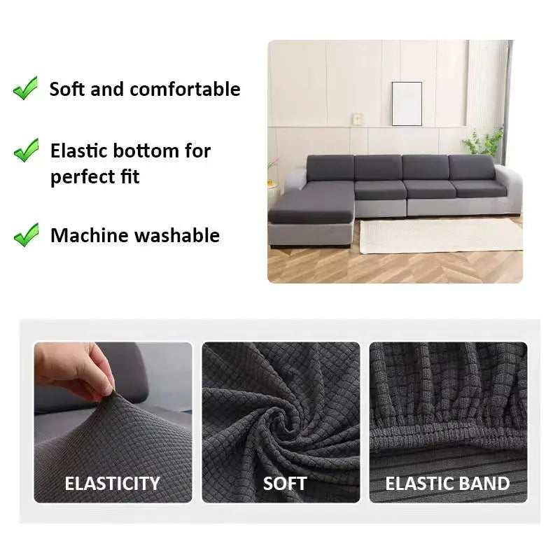 Polar fleece sofa seat cushion cover in dark gray with elastic bottom for a snug fit; machine washable.