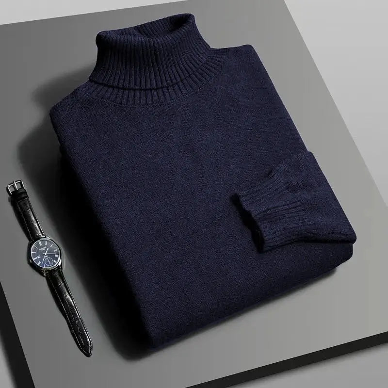 Autumn Mens Knitted Turtleneck Sweater Slim Fit Long Sleeve Anti Pilling Pullover Solid Color Streetwear