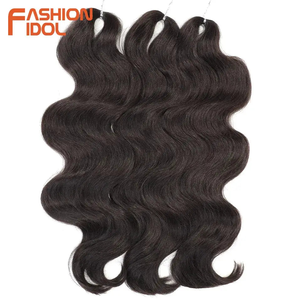 Fashion Idol 24in body-wave crochet hair extensions, 3pcs synthetic braids in dark ombre color by Simples Market