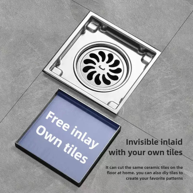 Large Flow Drainer, 304 stainless steel square hidden floor drain with anti-odor design by Simples Market