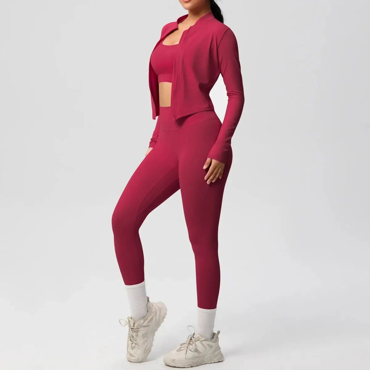 3 Piece Yoga Set for Women Sports Bra Zipper Jacket Leggings Gym Wear