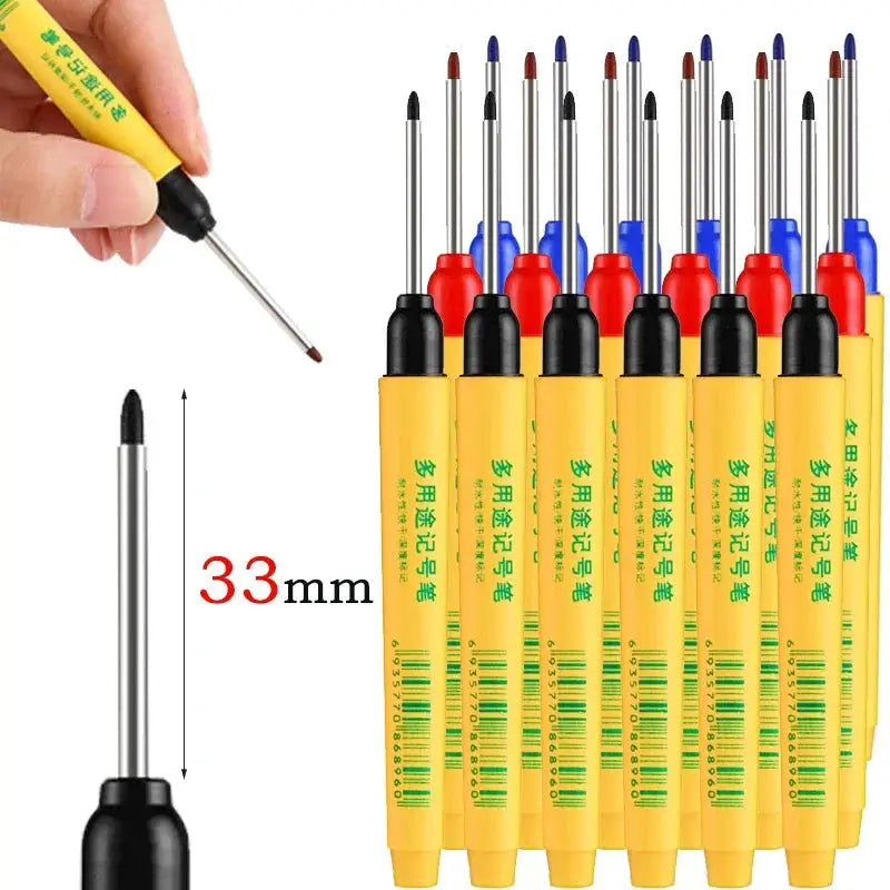 Simples Market 6pc marking pen set, 33mm long with red/blue/black tips and yellow handles for woodworking