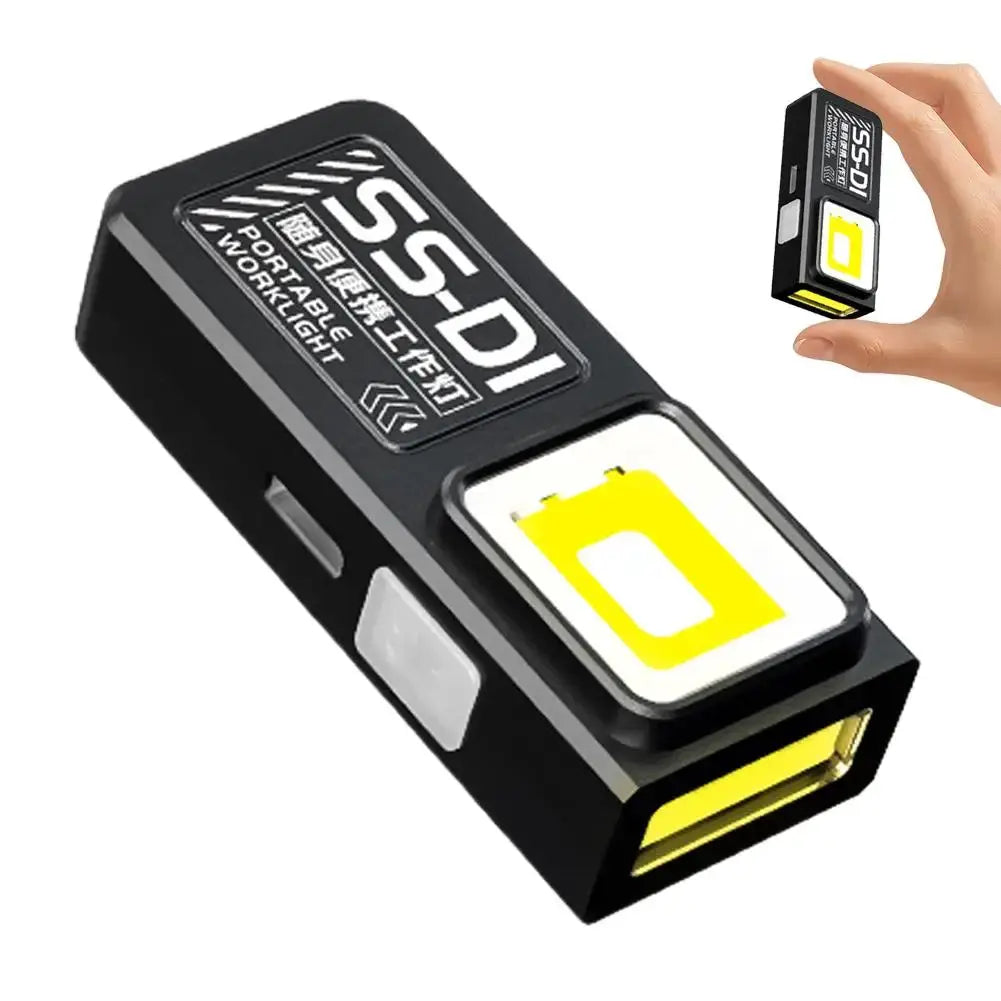 Powerful mini COB LED keychain flashlight, USB-C rechargeable, black pocket lamp