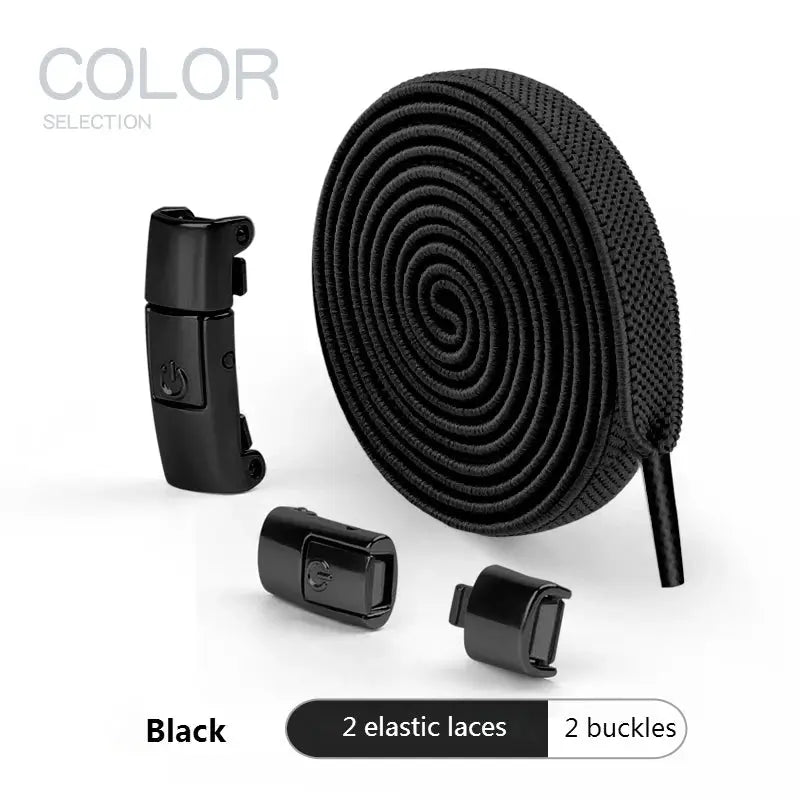 Press-lock elastic shoelaces in black by Simples Market, includes 2 laces and 2 buckles