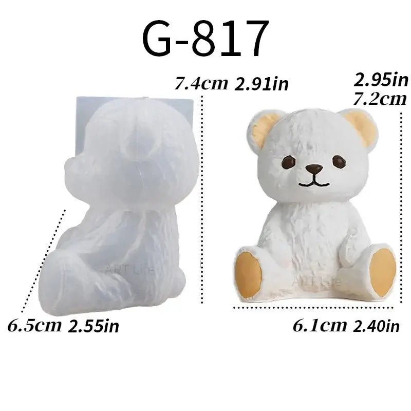 DIY Crystal Resin Drop Mold Teddy Bear 3D Sitting Bear Display Stand Fragrance Wax Resin Ornament Silicone Gel - Simples Market