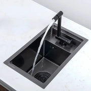Black SUS304 stainless steel single-bowl kitchen sink with matte finish and tall faucet