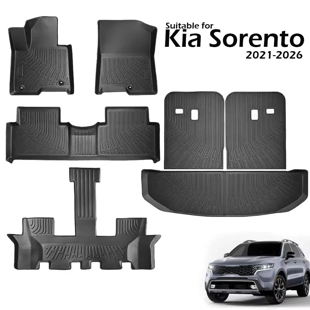 All-weather floor mats and cargo liner kit for Kia Sorento 2021-2026, black TPE with backrest pad