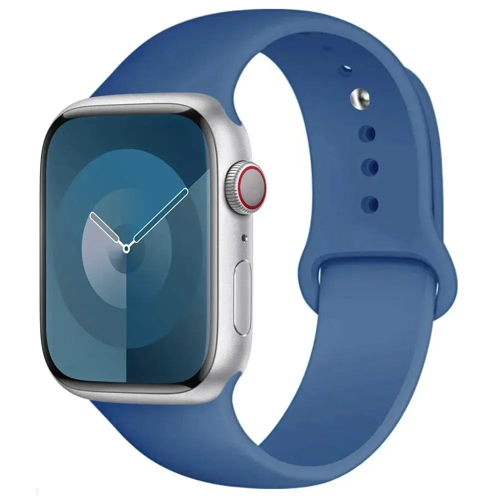 Silicone Apple Watch band, blue, 38–45mm sport strap.