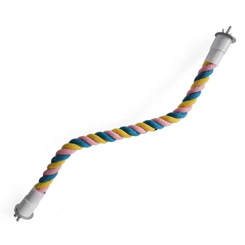 Parrot bite toy by Simples Market, 1pc colorful cotton rope with white plastic ends for bird cage.