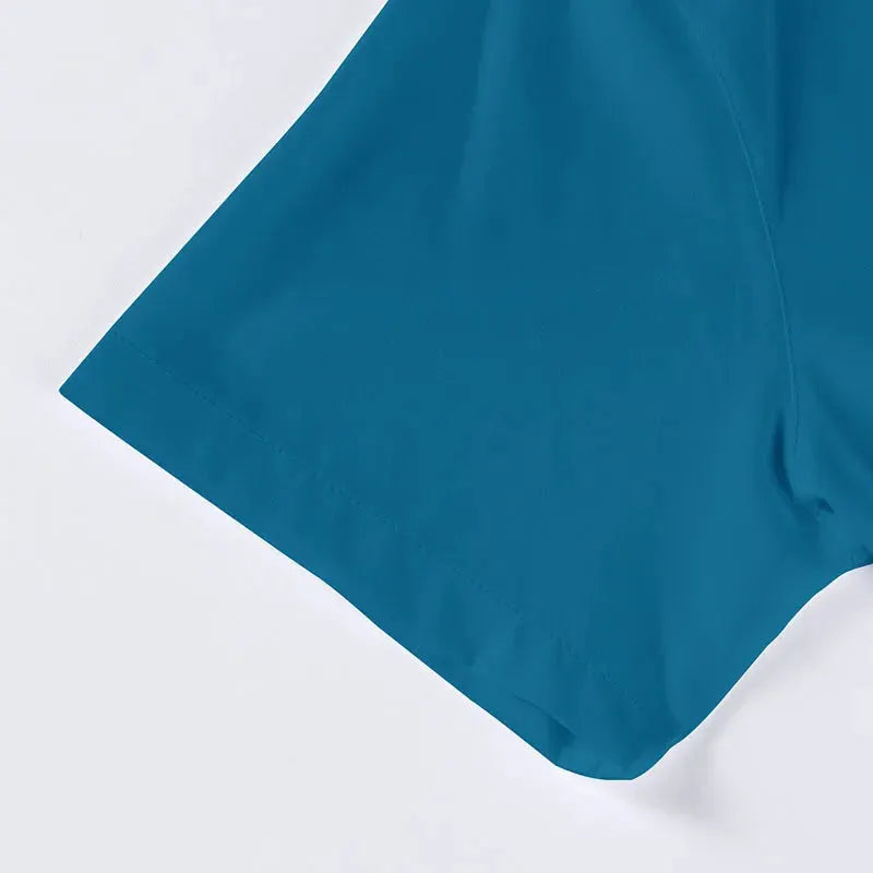 Men's teal blue short-sleeve business casual shirt, solid color, no-iron, versatile summer top