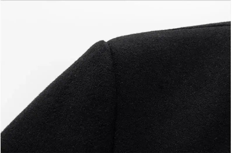 Men's black wool-blend trench coat with lapel for winter business casual outerwear