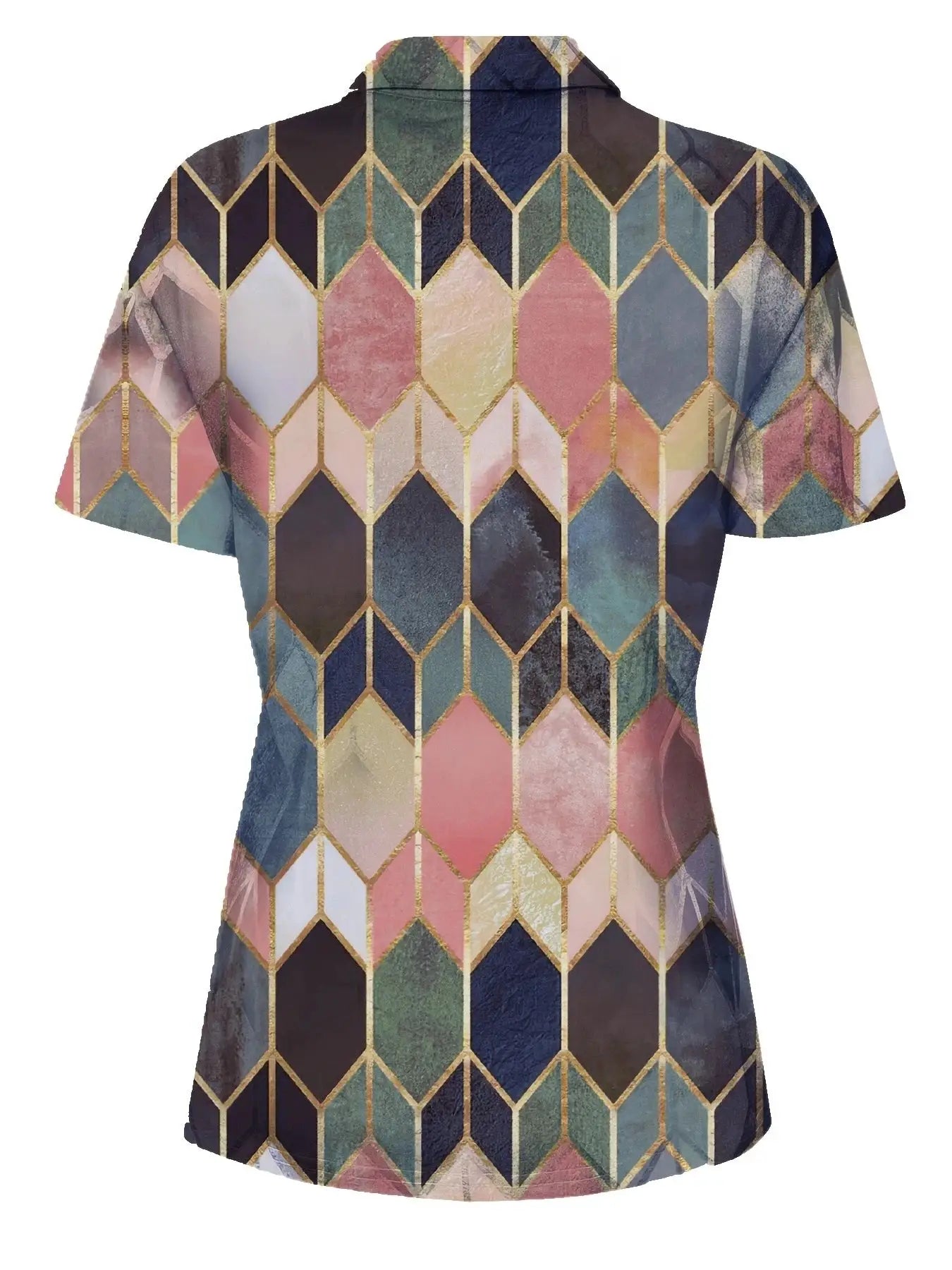 Versatile All Season Women's Polo Shirt With Zip And Geometric Pattern