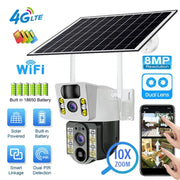 Simples Market 8MP 4K solar wireless camera with dual lens, built-in battery, solar panel, 4G LTE + WiFi