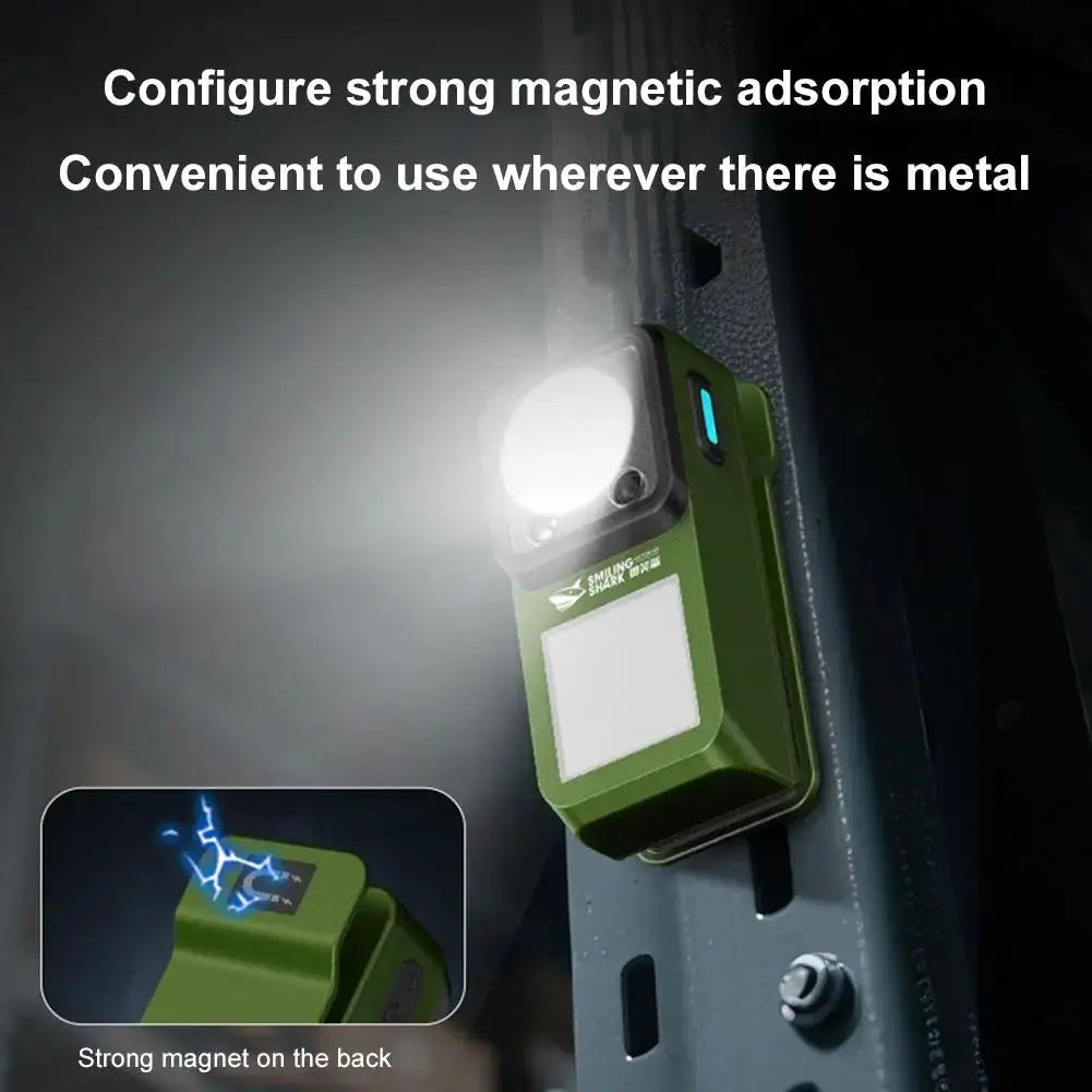 Simples Market LED magnetic clamp flashlight, green rechargeable clip-on light with back magnet for camping emergencies