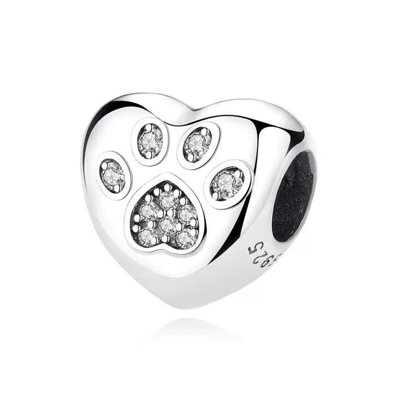 925 Sterling Silver Paw Print Charm Beads for Dogs and Cats Jewelry Pendant Fit for Bracelets Necklaces DIY Projects