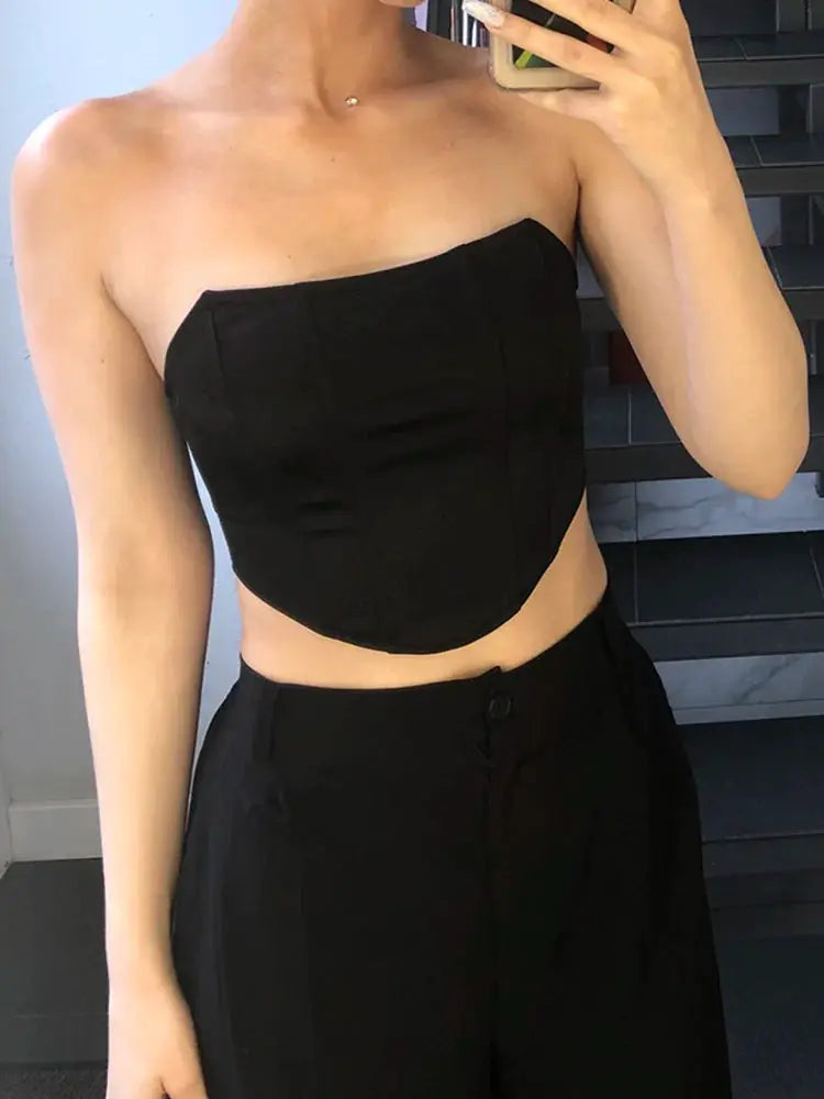 VelvetNova Sleeveless Off Shoulder Corset Crop Top Backless Bustier With High Stretch Velvet
